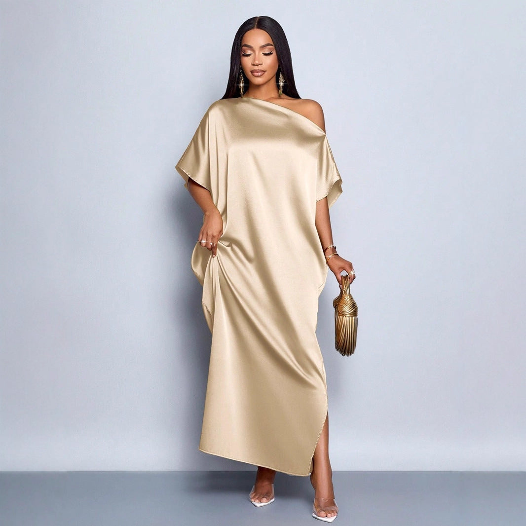 Ropa de mujer Vestido de satén de principios de otoño Vestido largo de satén amarillo