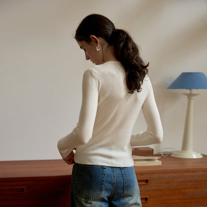 Wool Top Autumn Winter Design Slim Bottoming Shirt Gentle Long Sleeve Sweater Hollow Out Cutout Sweater