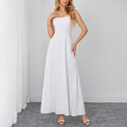 Summer Cami Dress Sexy Backless Lace up Waist Slimming Boning Corset Maxi Dress SUNSHINE