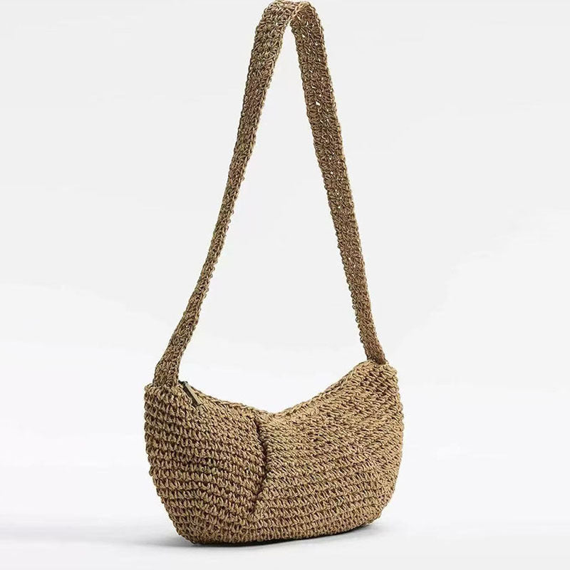 Bolso bandolera informal de paja, bolso de nicho, bolso tejido, bolso de playa para vacaciones, bolso de pecho que combina con todo. 