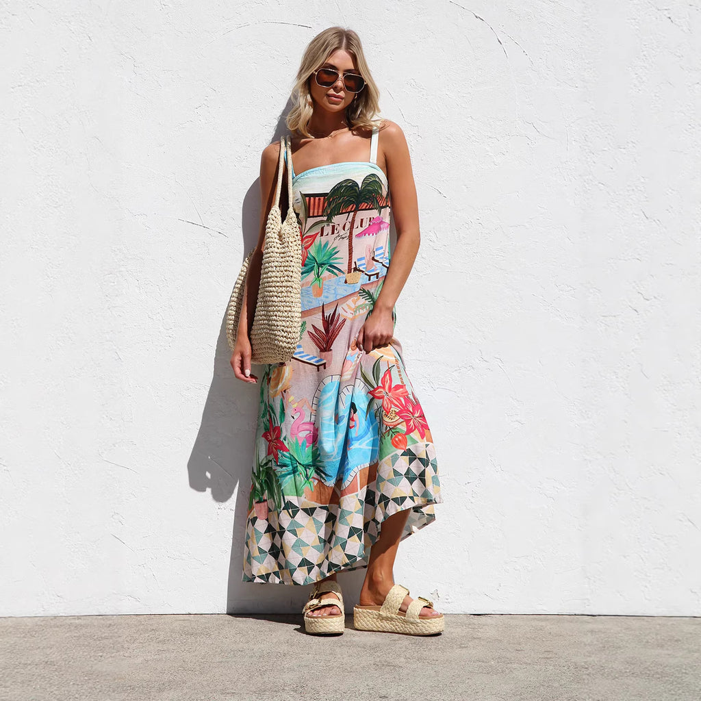 Sexy Sling Graffiti Printing Large Swing Dress Women XINXI