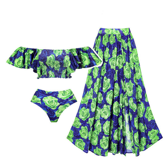 Traje de baño sexy con abertura en el vientre para mujer, falda de playa ajustada, conjunto de dos piezas