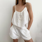 Fall Sexy Halterneck Vest Pajamas Sleeveless Double Layer Yarn Shorts Two Piece Sets Ladies Homewear Meiyas
