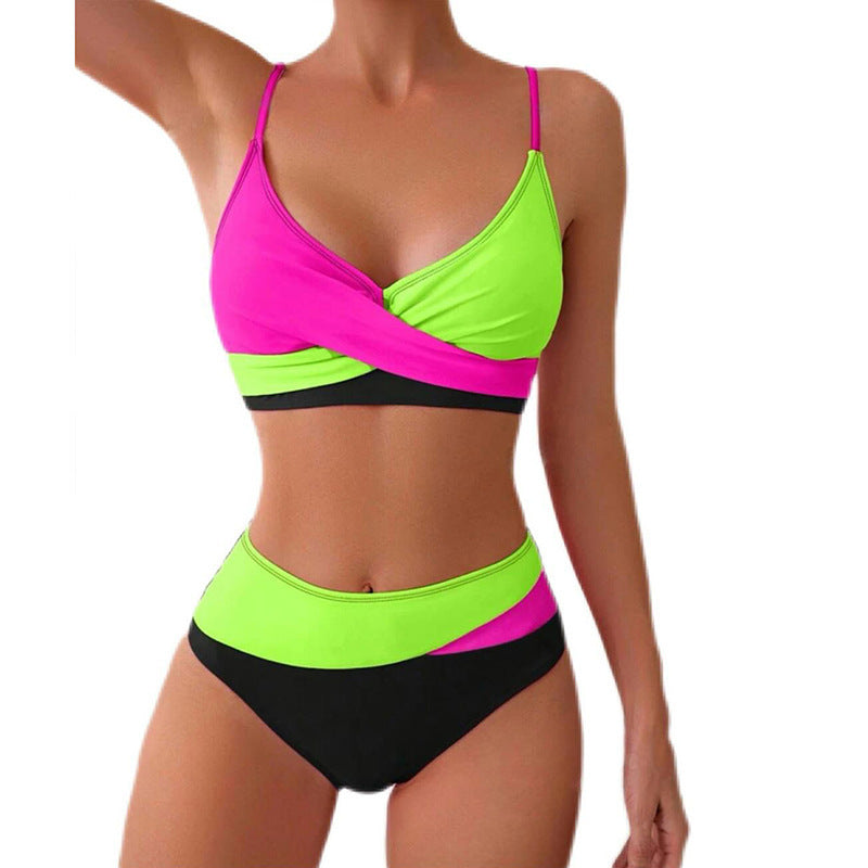 Maillot de bain bikini fendu assorti aux couleurs pour femme, maillot de bain de plage, printemps