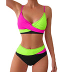Maillot de bain bikini fendu assorti aux couleurs pour femme, maillot de bain de plage, printemps