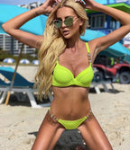 Gathering Steel Bracket Solid Color Bikini Sexy Crystal Diamond Swimsuit Split Swimwear Women Amber