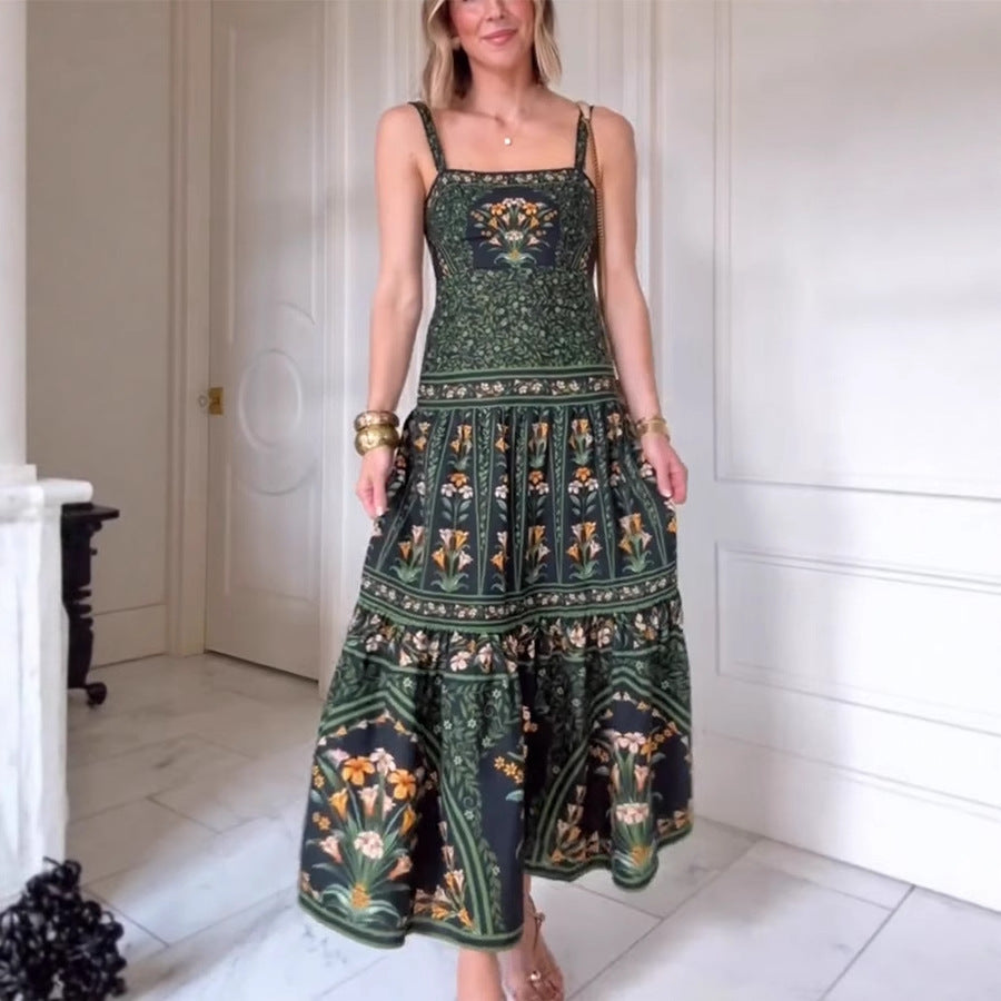 Summer Sexy Printing Positioning Sling Dress Women Gemi