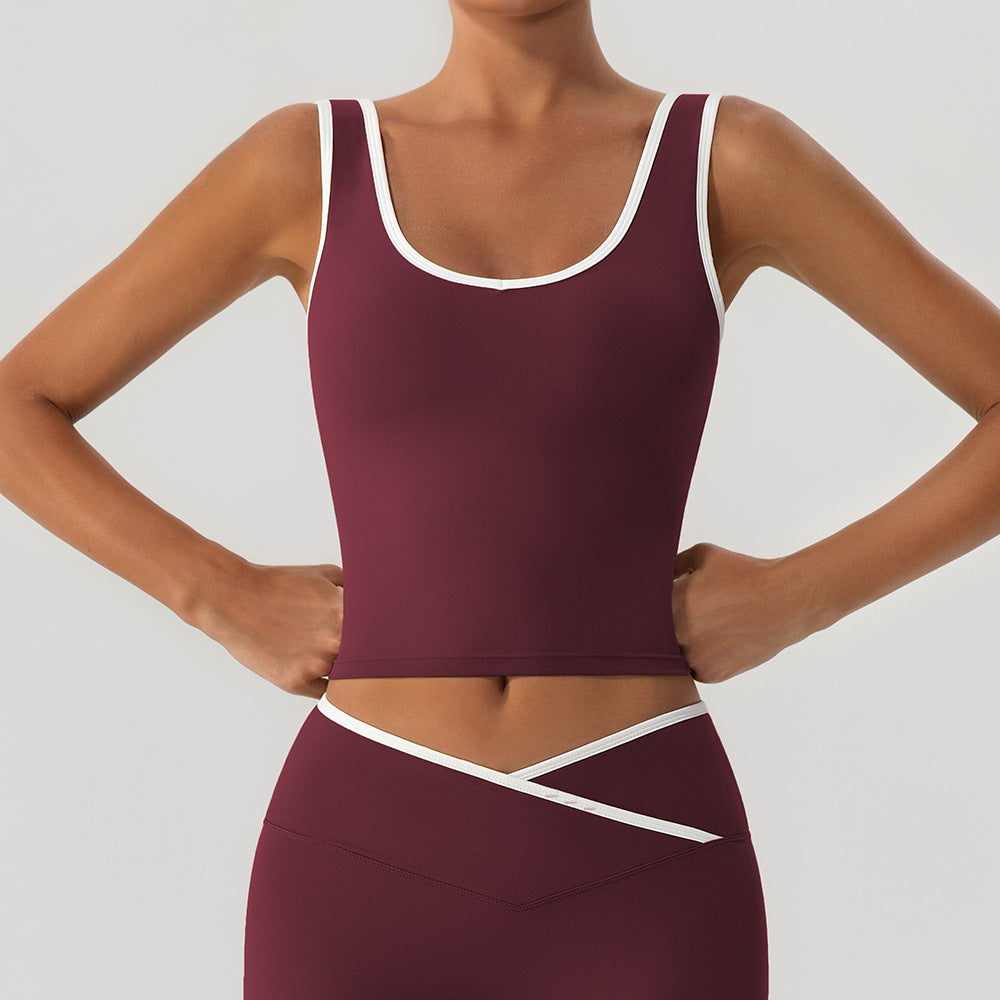 Nude Feel Tight Yoga Bra Top Contrast Color High Waisted Trousers Women Sports Casual Quick Drying Fitness Vest Yevki