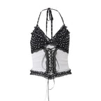 Women Clothing Summer Sexy Lace Slim Fit Patchwork Contrast Color Halter Backless Top Burgatti