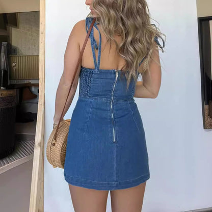 Summer Slim Fit Slit Sling Denim Dress Women