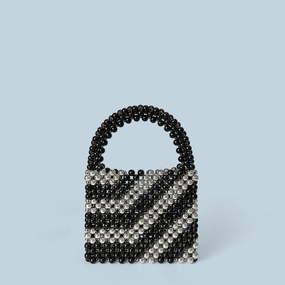 Retro Color Matching High Grade Socialite Dinner Bag Pearl Vegetable Basket Bucket Bag Handmade Beaded Woven Bag