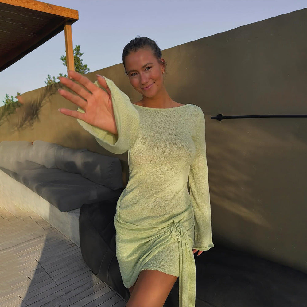 Summer Knitted Long-Sleeved Dress Sexy Backless Slim Fit Dress JULISSA