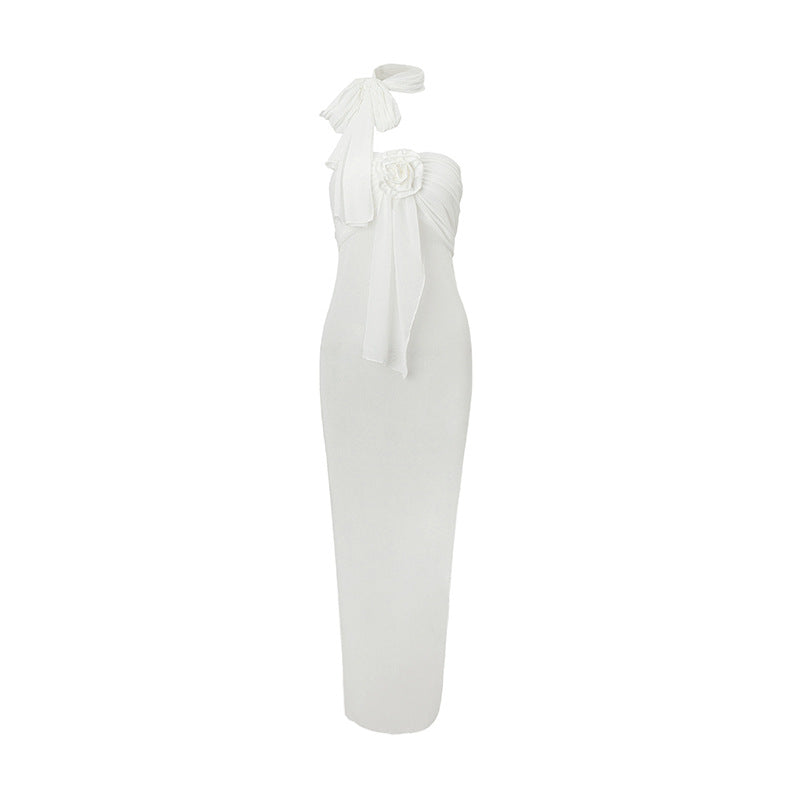 Summer Sexy off Shoulder Scarf Bow Tube Top See through Irregular Asymmetric Dress