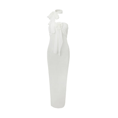 Summer Sexy off Shoulder Scarf Bow Tube Top See through Irregular Asymmetric Dress