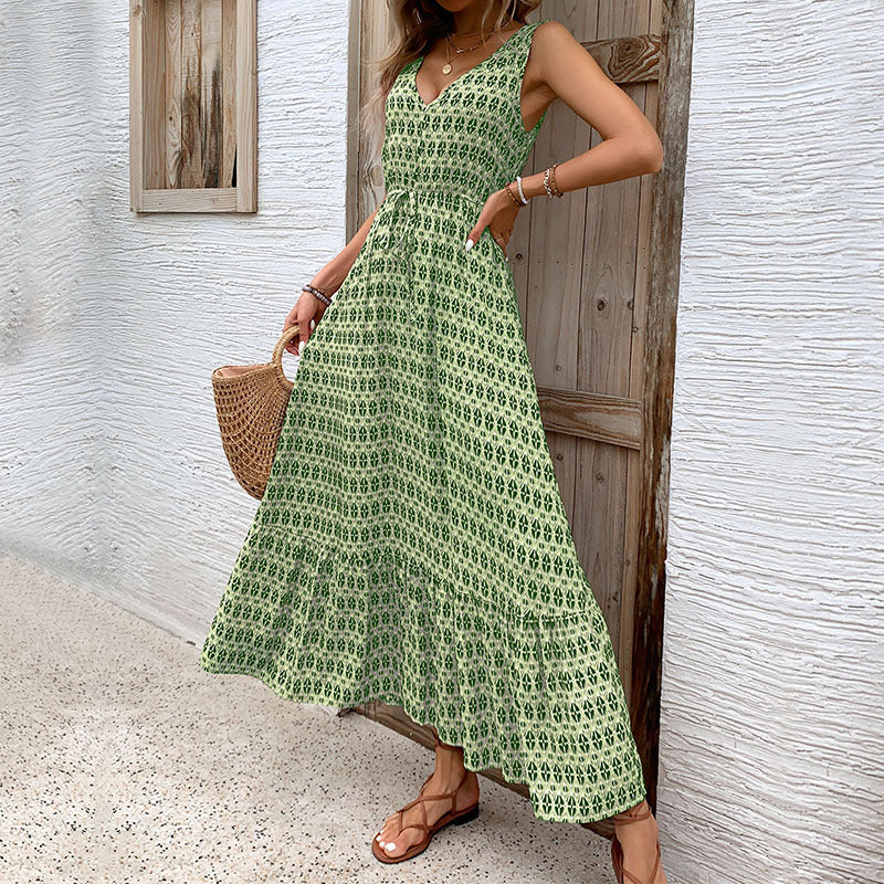 Summer Women Rhombus Prints Sleeveless Dress HUNDRED