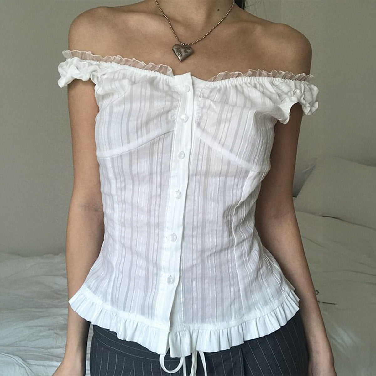 Gilet sans manches sexy à épaules dénudées pour femme, idéal pour l'été.