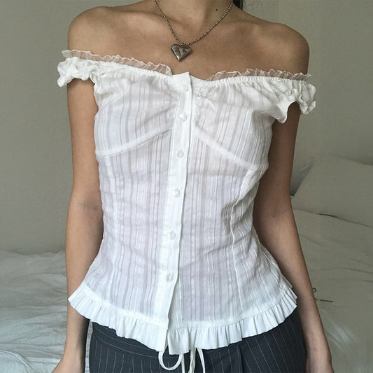 Camisa cárdigan sin mangas con hombros descubiertos sexy de verano para mujer