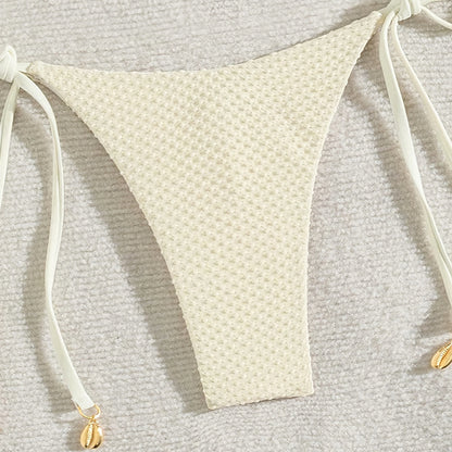 Bikini de color liso con lazo y abertura para mujer, traje de baño de playa de primavera