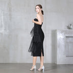 Bandage One Piece Dress Summer Elegant Slim Fit Sexy High Waist Dinner Dress Tube Top Tulle Dress Locket