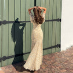 Summer French Elegant Floral Lace V neck Dress Wave Idyllic Vacation Asymmetric Skirt LingSharp