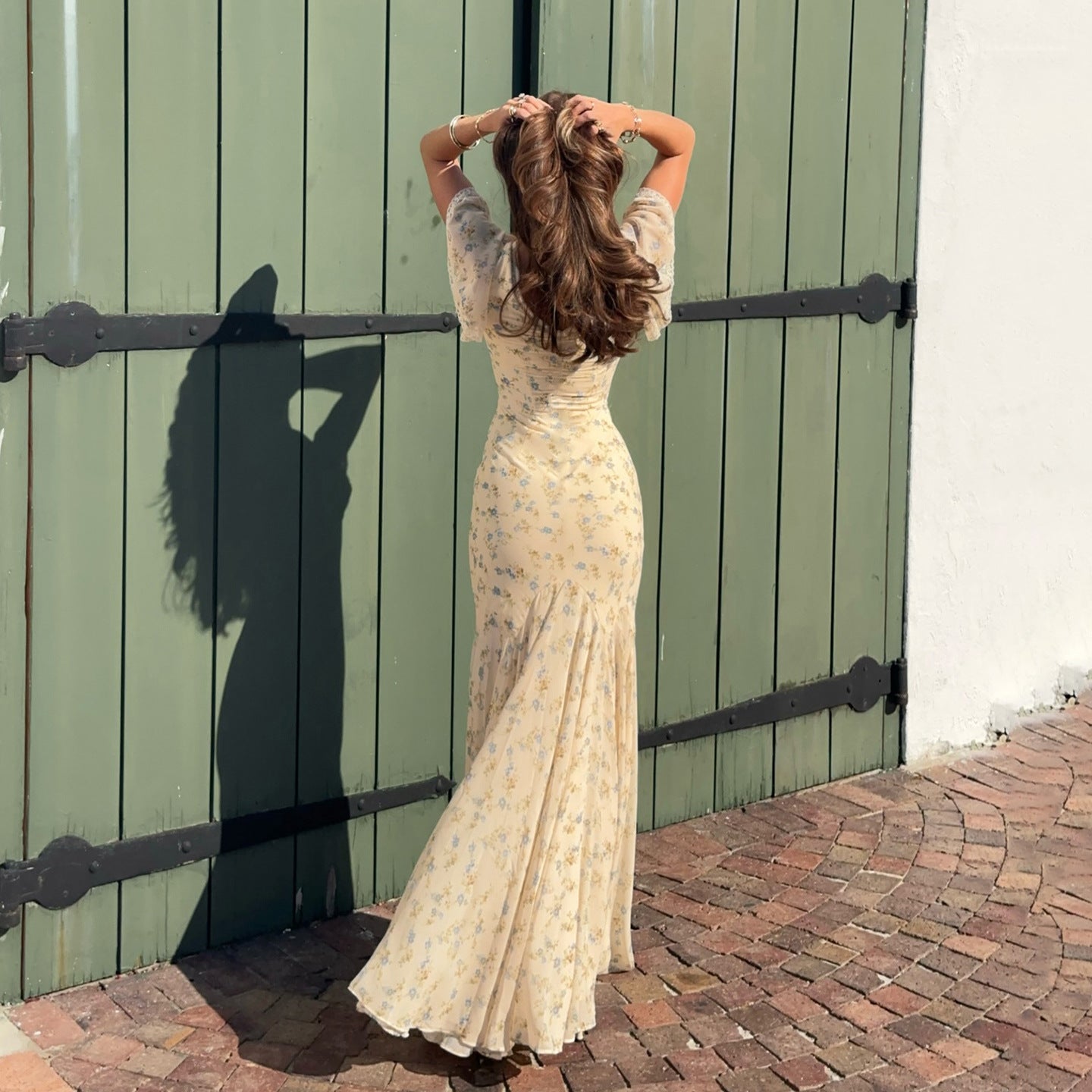 Summer French Elegant Floral Lace V neck Dress Wave Idyllic Vacation Asymmetric Skirt LingSharp