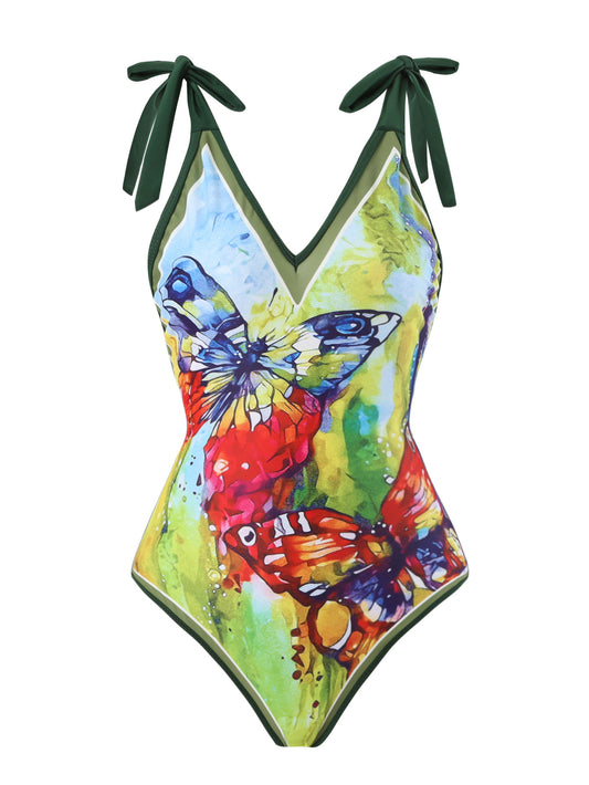 Traje de baño Lonkey estampado de dos piezas, traje de baño conservador, bikini para mujer