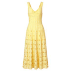 Summer Sleeveless V neck Knitted All Matching Slim Fit Figure Flattering Sleeveless Sling Mid Length Dress Dimenssa
