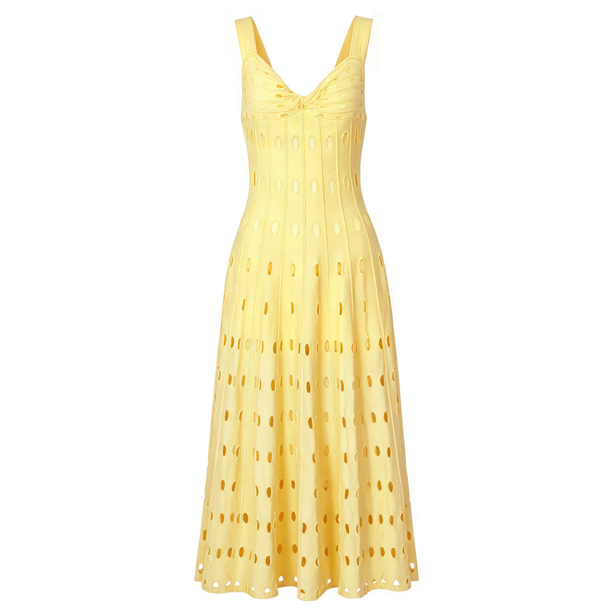 Summer Sleeveless V neck Knitted All Matching Slim Fit Figure Flattering Sleeveless Sling Mid Length Dress Dimenssa