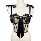 Lace Bow Boning Corset Bra Sexy Slimming Fish Hanging Tube Top Women Short Camisole Strap Kanuner