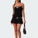 Sexy Denim Tube Top Dress for Women Summer Backless Sexy Waist Trimming Pleated Dress Short Women Eedele