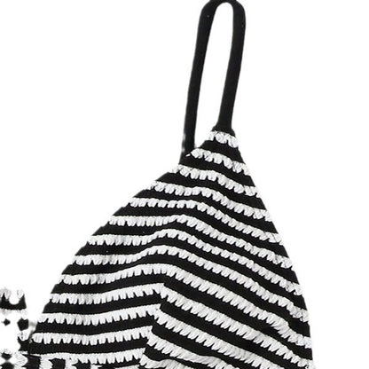 Striped One Piece Swimsuit Lace up Backless Sexy Bikini Swimsuit