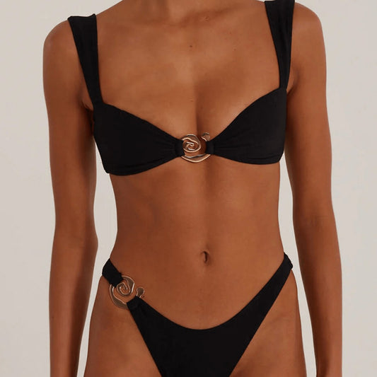Bikini de color sólido atado de cintura baja sexy bikini dividido traje de baño para mujer
