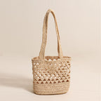 Bolso de hombro de rafia de paja, sencillo, de color liso, con aberturas, tejido, para playa y vacaciones, para mujer 