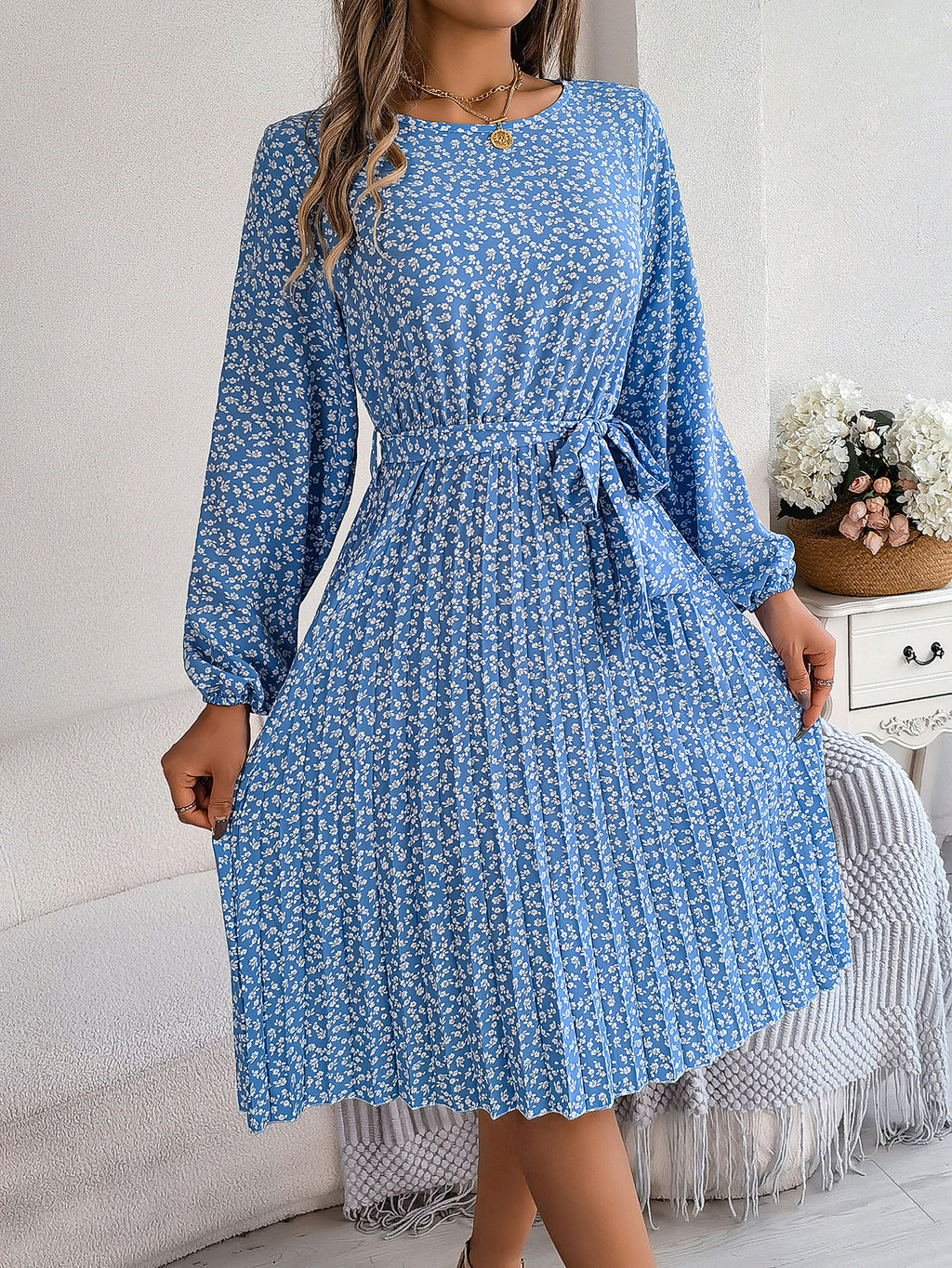 Spring Summer Casual Long Sleeved Floral Large Hem Pleated Women Clothing BAGIISA