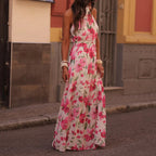 Elegant Women Printed Wear Fresh Slim Dress Pleated Office Maxi Dress SCC