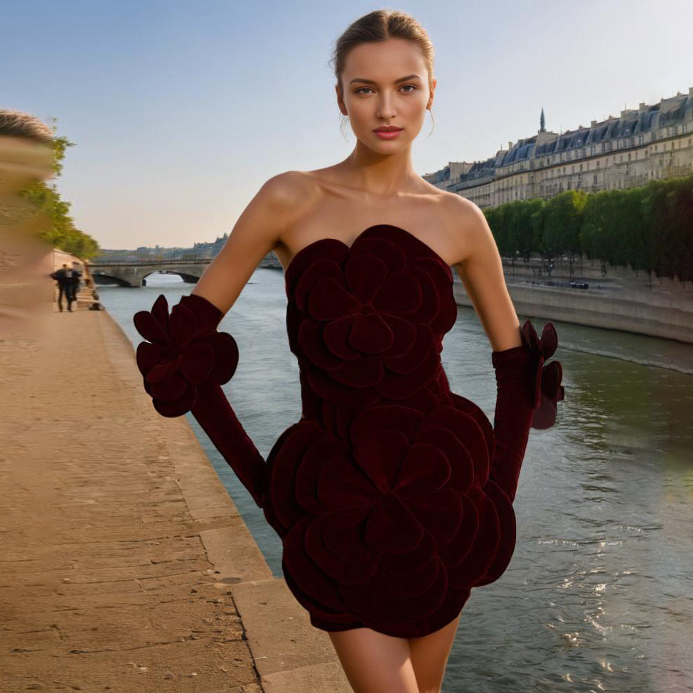 French Sexy Socialite Autumn Retro Tube Top Stitching Floral Dress High Sense Women Sailfish