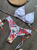 Traje de baño para mujer, bikini triangular estampado con cordones, bikini de tres puntos.