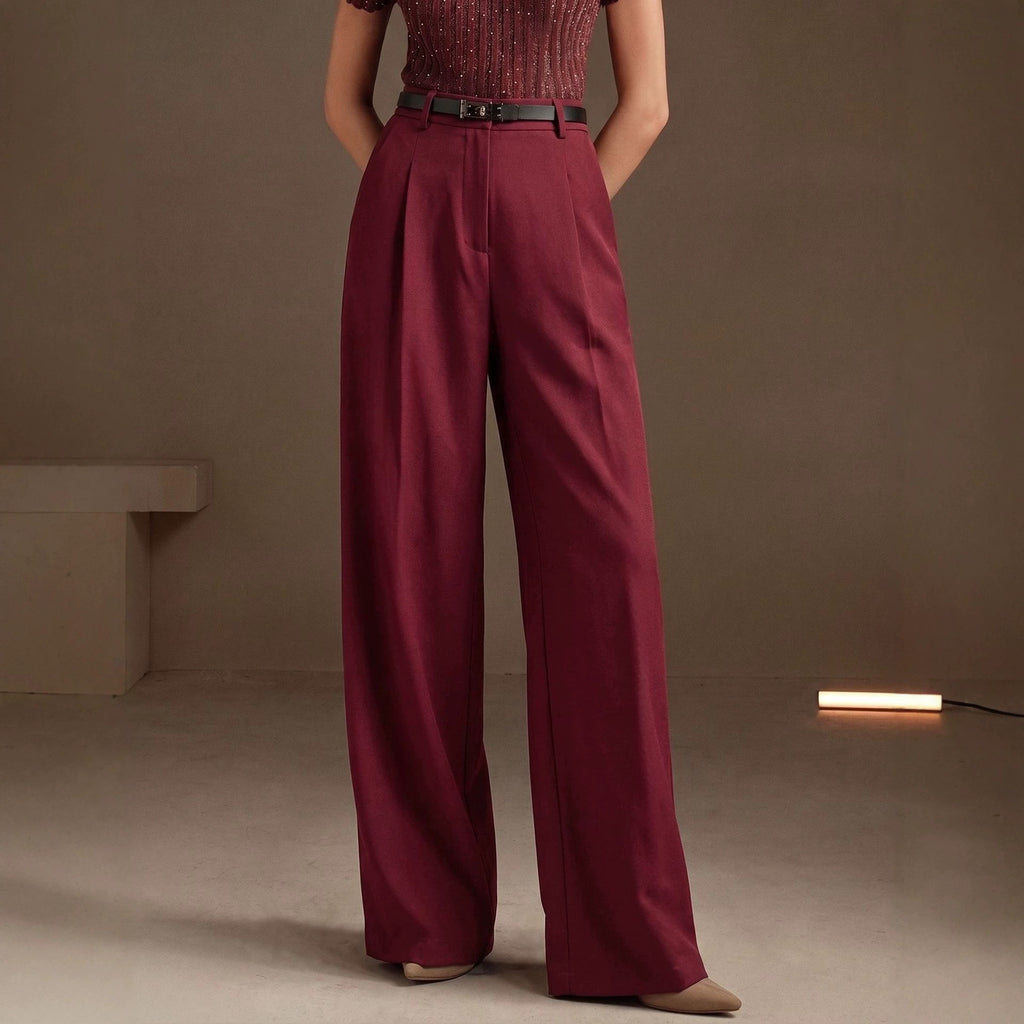 Summer Office Straight Old Money High Waist Drooping Casual Work Pant High Sense Wide Leg Slimming Women Pants（No Belt） EverBillion
