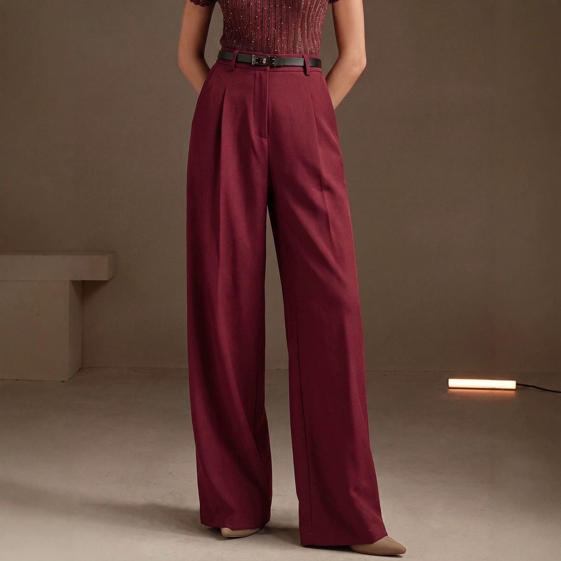 Summer Office Straight Old Money High Waist Drooping Casual Work Pant High Sense Wide Leg Slimming Women Pants（No Belt） EverBillion