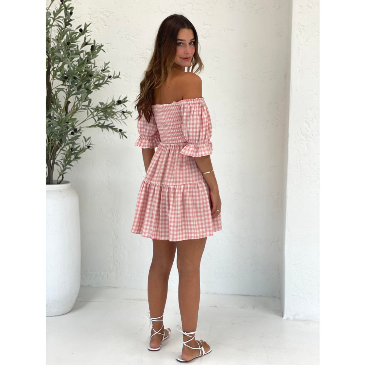 Summer Printed Checks Pleated Corset Casual Dress DreamFashion