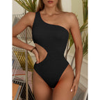 Traje de baño arrugado Champray sexy siamés bikini de un hombro traje de baño mujeres bikini