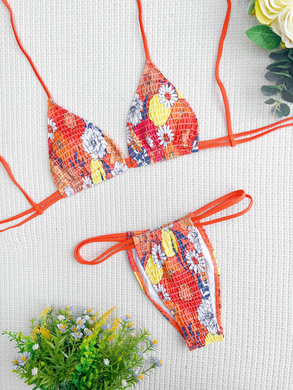 Bikini Double Bikini Sexy Swimsuit Color Swimsuit Women's Tied Swimsuit Printed Bikini