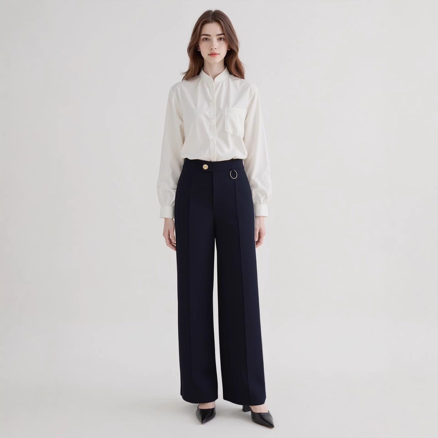 Women Trousers Elegant Office All Matching Irregular Waistline Design Micro Elastic Straight Work Pant Rogan