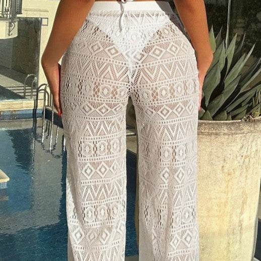 Women Blouse Mesh Plaid Sexy Beach Pants OLam