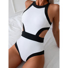 Women Competitive One Piece Black White Contrast Color Swimsuit Sexy One Piece HaoWave