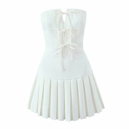 Vestido tubo plisado con lazo y cordones para mujer