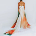 Multi Color Rainbow Women One Piece Lace up Single Layer Classical Dance Half Length Large Swing Dress SCC