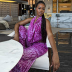 Special Multicolor Women Clothing Loose Pleated Printed Pants Set Swing Collar Summer Outdoor Long Two Piece Set Kinci