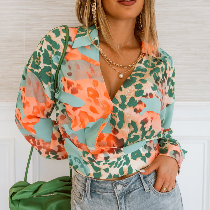 Camisa estampada de manga larga para mujer, otoño e invierno