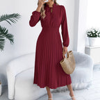 Women Clothing Spring Summer Elegant Lace up Lantern Sleeve Long Pleated Dress BAGIISA